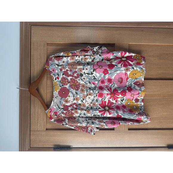 Natural Life Easy V-Neck Short Sleeve Top Pink Mustard Floral Women’s size Small - Picture 6 of 12